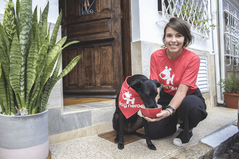 Anfitriã Doghero Gabriela Beloto dando um patê caseiro para cachorro Preta